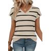 image:imageWIHOLL Short Sleeve Sweater for Women V Neck Trendy Summer Tops 2026 Spring Fashion Clothing Business Casual OutfitsZ  Black  Apricot
