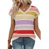 image:imageWIHOLL Short Sleeve Sweater for Women V Neck Trendy Summer Tops 2026 Spring Fashion Clothing Business Casual OutfitsZ  Multicolored Stripes