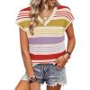 image:imageWIHOLL Short Sleeve Sweater for Women V Neck Trendy Summer Tops 2026 Spring Fashion Clothing Business Casual OutfitsZ  Multicolored Stripes