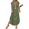 image:imageWIHOLL Summer Dresses Cap Sleeve Crewneck Maxi Long Casual Dress with Pockets Beach Vacation Sundresses 2026 TrendyArmy Green