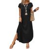 image:imageWIHOLL Summer Dresses Cap Sleeve Crewneck Maxi Long Casual Dress with Pockets Beach Vacation Sundresses 2026 TrendyBlack