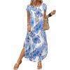 image:imageWIHOLL Summer Dresses Cap Sleeve Crewneck Maxi Long Casual Dress with Pockets Beach Vacation Sundresses 2026 TrendyFloral Blue Leaf