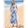image:imageWIHOLL Summer Dresses Cap Sleeve Crewneck Maxi Long Casual Dress with Pockets Beach Vacation Sundresses 2026 TrendyFloral Blue Leaf