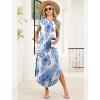 image:imageWIHOLL Summer Dresses Cap Sleeve Crewneck Maxi Long Casual Dress with Pockets Beach Vacation Sundresses 2026 TrendyFloral Blue Leaf