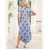 image:imageWIHOLL Summer Dresses Cap Sleeve Crewneck Maxi Long Casual Dress with Pockets Beach Vacation Sundresses 2026 TrendyFloral Boho Khaki Blue