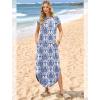 image:imageWIHOLL Summer Dresses Cap Sleeve Crewneck Maxi Long Casual Dress with Pockets Beach Vacation Sundresses 2026 TrendyFloral Boho Khaki Blue