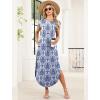 image:imageWIHOLL Summer Dresses Cap Sleeve Crewneck Maxi Long Casual Dress with Pockets Beach Vacation Sundresses 2026 TrendyFloral Boho Khaki Blue