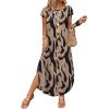 image:imageWIHOLL Summer Dresses Cap Sleeve Crewneck Maxi Long Casual Dress with Pockets Beach Vacation Sundresses 2026 TrendyFloral Brown
