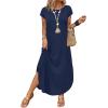 image:imageWIHOLL Summer Dresses Cap Sleeve Crewneck Maxi Long Casual Dress with Pockets Beach Vacation Sundresses 2026 TrendyNavy Blue