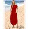 image:imageWIHOLL Summer Dresses Cap Sleeve Crewneck Maxi Long Casual Dress with Pockets Beach Vacation Sundresses 2026 TrendyRed