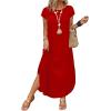 image:imageWIHOLL Summer Dresses Cap Sleeve Crewneck Maxi Long Casual Dress with Pockets Beach Vacation Sundresses 2026 TrendyRed