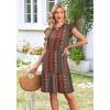 image:imageWIHOLL Summer Dresses for Women 2026 Cap Sleeve Casual Sundresses Floral Tiered Swing Fashion Beach Vacation Dress04  Brown Red Boho Stripe