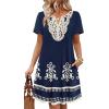 image:imageWIHOLL Summer Dresses for Women Casual Tshirt Boho Dress Wedding Guest Dresses Short Sleeve Fashion Beach Vacation Clothes1navy Ethnic Floral