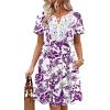image:imageWIHOLL Summer Dresses for Women Casual Tshirt Boho Dress Wedding Guest Dresses Short Sleeve Fashion Beach Vacation Clothes1purple Ethnic Floral
