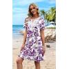 image:imageWIHOLL Summer Dresses for Women Casual Tshirt Boho Dress Wedding Guest Dresses Short Sleeve Fashion Beach Vacation Clothes1purple Ethnic Floral