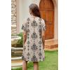 image:imageWIHOLL Summer Dresses for Women Casual Tshirt Boho Dress Wedding Guest Dresses Short Sleeve Fashion Beach Vacation ClothesBeige Ethnic Floral