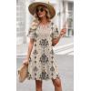 image:imageWIHOLL Summer Dresses for Women Casual Tshirt Boho Dress Wedding Guest Dresses Short Sleeve Fashion Beach Vacation ClothesBeige Ethnic Floral