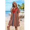 image:imageWIHOLL Summer Dresses for Women Casual Tshirt Boho Dress Wedding Guest Dresses Short Sleeve Fashion Beach Vacation ClothesColorful Ethnic Floral