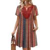 image:imageWIHOLL Summer Dresses for Women Casual Tshirt Boho Dress Wedding Guest Dresses Short Sleeve Fashion Beach Vacation ClothesColorful Ethnic Floral