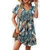 image:imageWIHOLL Summer Dresses for Women with Sleeves Midi Dress Button Down Beach Vacation Casual Dresses Fashion ClothingTropical Leaves