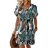 image:imageWIHOLL Summer Dresses for Women with Sleeves Midi Dress Button Down Beach Vacation Casual Dresses Fashion ClothingTropical Leaves