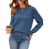 image:imageWIHOLL Sweaters for Women Crewneck Crochet Tops Long Sleeve 2025 Fall Winter Outfits Fashion ClothingBlue