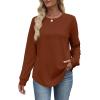 image:imageWIHOLL Sweatshirt for Women Crewneck Long Sleeve Shirts Curved Hem Lightweight Sweaters Fall Clothes 2025Caramel