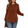 image:imageWIHOLL Sweatshirt for Women Crewneck Long Sleeve Shirts Curved Hem Lightweight Sweaters Fall Clothes 2025Caramel