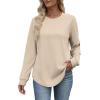 image:imageWIHOLL Sweatshirt for Women Crewneck Long Sleeve Shirts Curved Hem Lightweight Sweaters Fall Clothes 2025Khaki