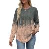 image:imageWIHOLL Sweatshirt for Women Crewneck Long Sleeve Shirts Curved Hem Lightweight Sweaters Fall Clothes 2025Pattern Brown