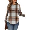 image:imageWIHOLL Sweatshirt for Women Crewneck Long Sleeve Shirts Curved Hem Lightweight Sweaters Fall Clothes 2025Plaid Caramel