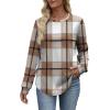 image:imageWIHOLL Sweatshirt for Women Crewneck Long Sleeve Shirts Curved Hem Lightweight Sweaters Fall Clothes 2025Plaid Caramel