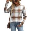 image:imageWIHOLL Sweatshirt for Women Crewneck Long Sleeve Shirts Curved Hem Lightweight Sweaters Fall Clothes 2025Plaid Caramel