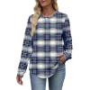 image:imageWIHOLL Sweatshirt for Women Crewneck Long Sleeve Shirts Curved Hem Lightweight Sweaters Fall Clothes 2025Plaid Navy
