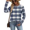 image:imageWIHOLL Sweatshirt for Women Crewneck Long Sleeve Shirts Curved Hem Lightweight Sweaters Fall Clothes 2025Plaid Navy
