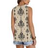 image:imageWIHOLL Tank Top for Women Summer Outfits V Neck T Shirts Trendy Eyelet Sleeveless Basic Beach Vacation ClothesBeige Ethnic Floral