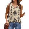 image:imageWIHOLL Tank Top for Women Summer Outfits V Neck T Shirts Trendy Eyelet Sleeveless Basic Beach Vacation ClothesBeige Ethnic Floral