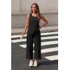 image:imageWIHOLL Two Piece Sets for Women Summer Spring Outfits Tank Square Neck Sleeveless Travel Vacation Lounge Wide Leg Pants SetBlack