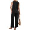 image:imageWIHOLL Two Piece Sets for Women Summer Spring Outfits Tank Square Neck Sleeveless Travel Vacation Lounge Wide Leg Pants SetBlack