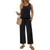 image:imageWIHOLL Two Piece Sets for Women Summer Spring Outfits Tank Square Neck Sleeveless Travel Vacation Lounge Wide Leg Pants SetBlack