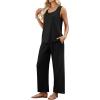 image:imageWIHOLL Two Piece Sets for Women Summer Spring Outfits Tank Square Neck Sleeveless Travel Vacation Lounge Wide Leg Pants SetBlack