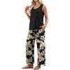image:imageWIHOLL Two Piece Sets for Women Summer Spring Outfits Tank Square Neck Sleeveless Travel Vacation Lounge Wide Leg Pants SetBlack Beige Tropical Leaves