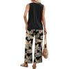 image:imageWIHOLL Two Piece Sets for Women Summer Spring Outfits Tank Square Neck Sleeveless Travel Vacation Lounge Wide Leg Pants SetBlack Beige Tropical Leaves