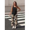 image:imageWIHOLL Two Piece Sets for Women Summer Spring Outfits Tank Square Neck Sleeveless Travel Vacation Lounge Wide Leg Pants SetBlack Beige Tropical Leaves