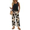 image:imageWIHOLL Two Piece Sets for Women Summer Spring Outfits Tank Square Neck Sleeveless Travel Vacation Lounge Wide Leg Pants SetBlack Beige Tropical Leaves