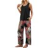 image:imageWIHOLL Two Piece Sets for Women Summer Spring Outfits Tank Square Neck Sleeveless Travel Vacation Lounge Wide Leg Pants SetBlack Pink Leaf
