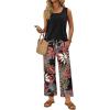 image:imageWIHOLL Two Piece Sets for Women Summer Spring Outfits Tank Square Neck Sleeveless Travel Vacation Lounge Wide Leg Pants SetBlack Pink Leaf