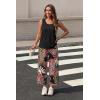 image:imageWIHOLL Two Piece Sets for Women Summer Spring Outfits Tank Square Neck Sleeveless Travel Vacation Lounge Wide Leg Pants SetBlack Pink Leaf