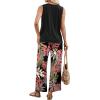 image:imageWIHOLL Two Piece Sets for Women Summer Spring Outfits Tank Square Neck Sleeveless Travel Vacation Lounge Wide Leg Pants SetBlack Pink Leaf