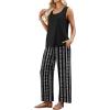 image:imageWIHOLL Two Piece Sets for Women Summer Spring Outfits Tank Square Neck Sleeveless Travel Vacation Lounge Wide Leg Pants SetBlack Vertical Stripes